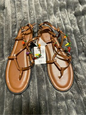 Zara Brown Strappy Gladiator Sandals with Colorful Beads